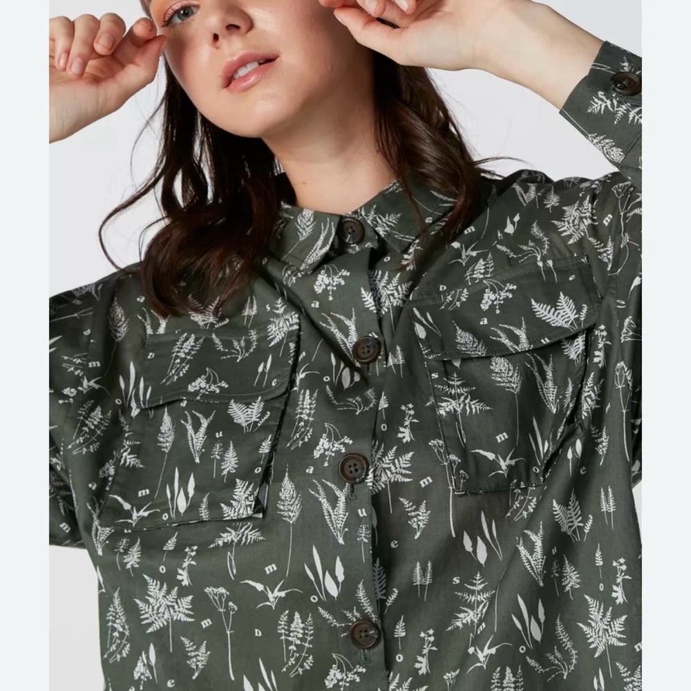 Splash Women’s Hunter Green Cotton‎ Printed  Button Shirt Chest Pockets Size 8